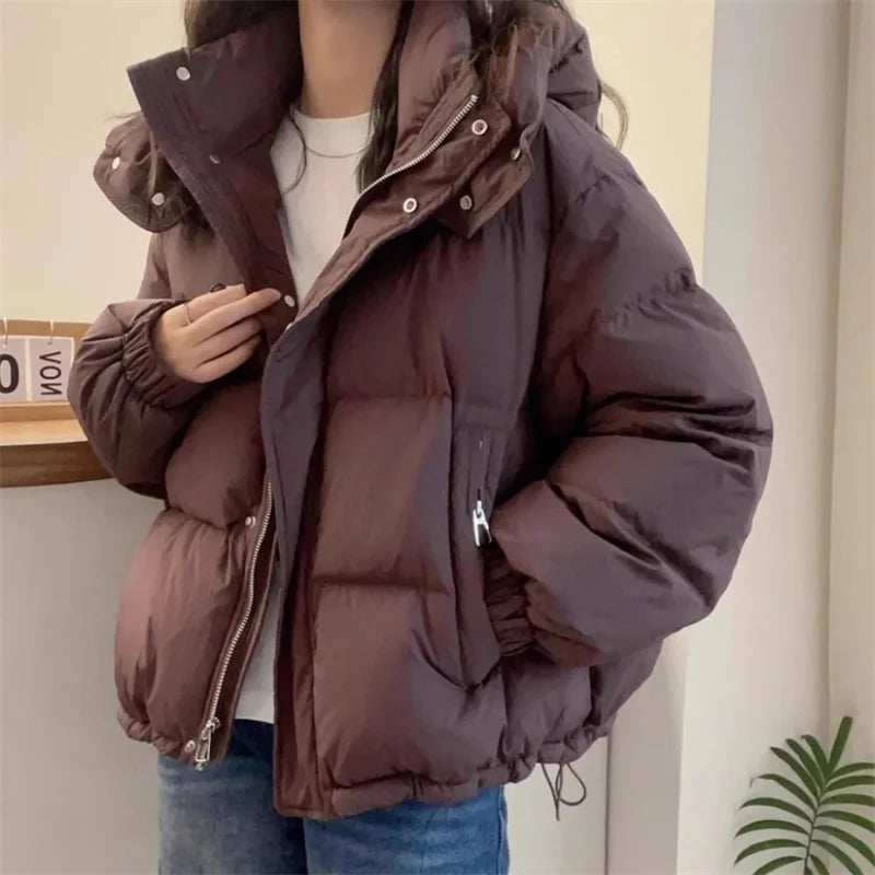 Product Image for Avelena | Damen Kapuzen-Pufferjacke aus Baumwolle Dick und Warm für Petite, Rot Kaffee / M
