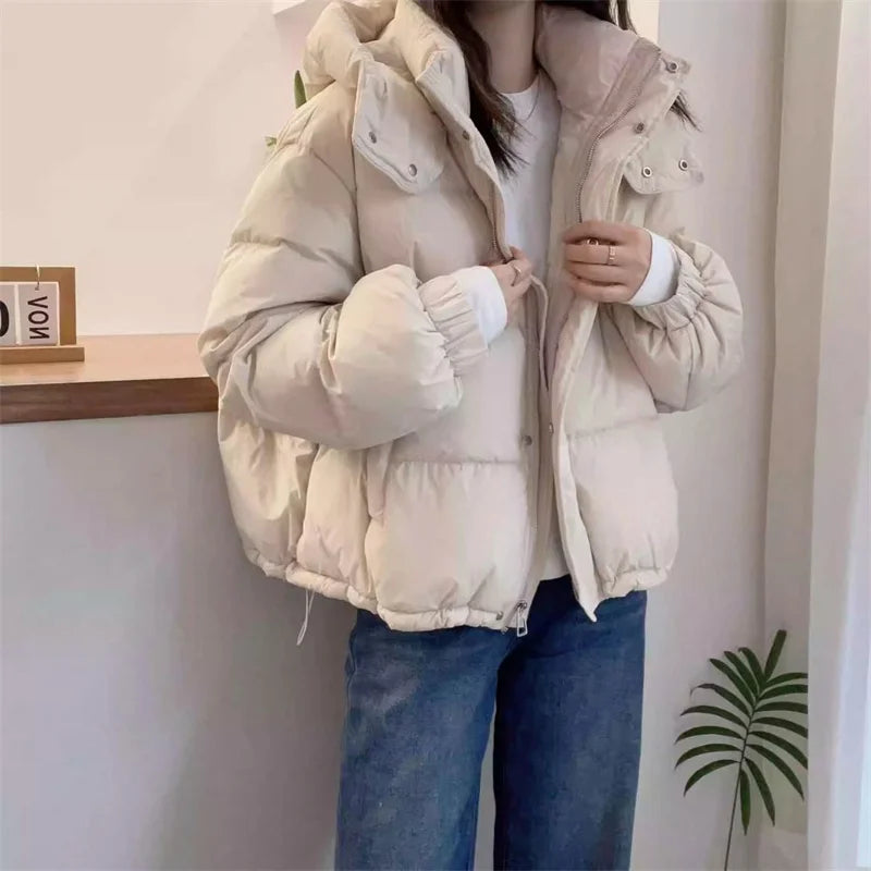 Product Image for Avelena | Damen Kapuzen-Pufferjacke aus Baumwolle Dick und Warm für Petite, Cremeweiß / 2XL