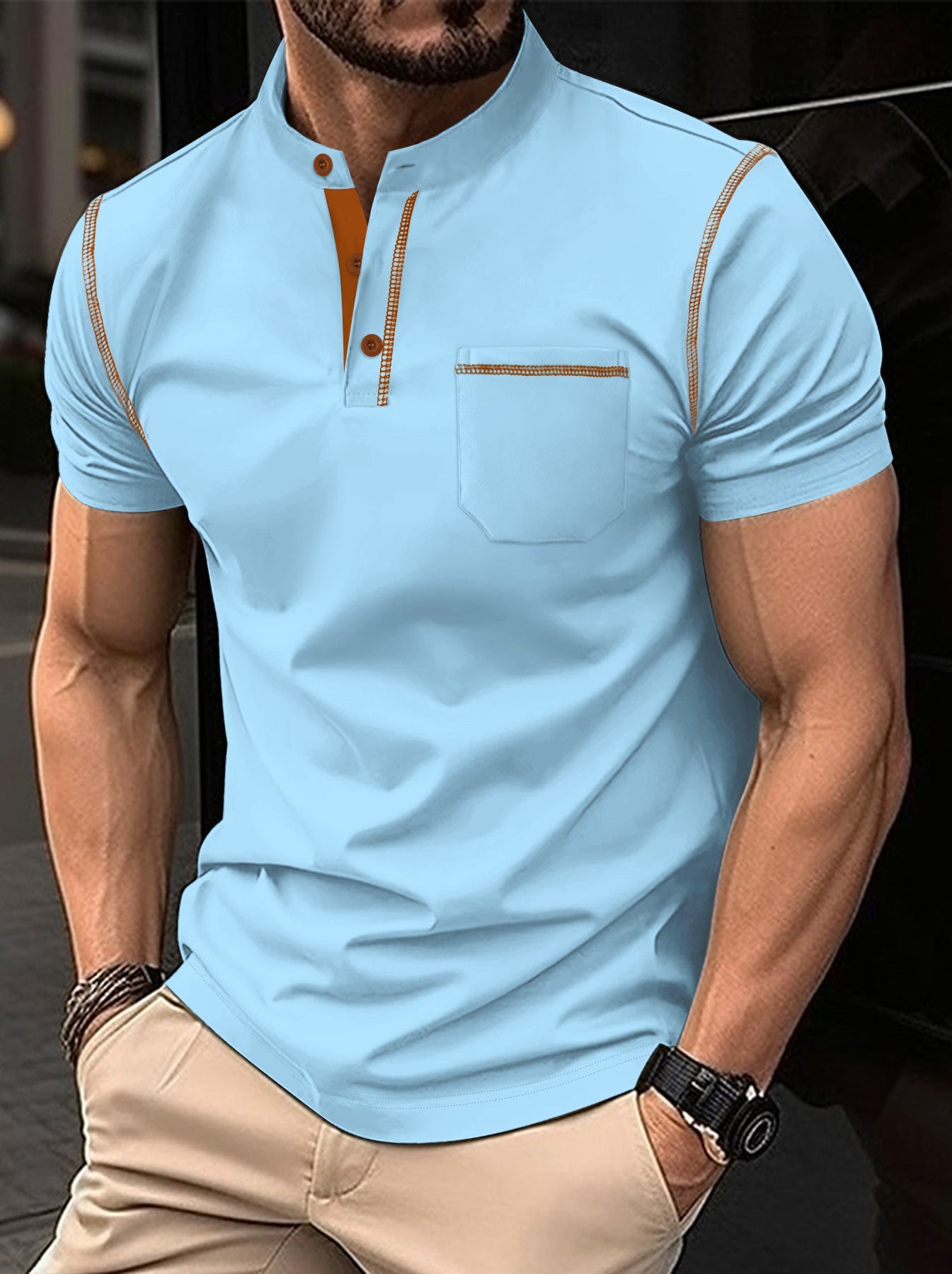 Product Image for Avelena | Sommer Stehkragen Sport Polo Hemd für Männer, Baby Blau / M