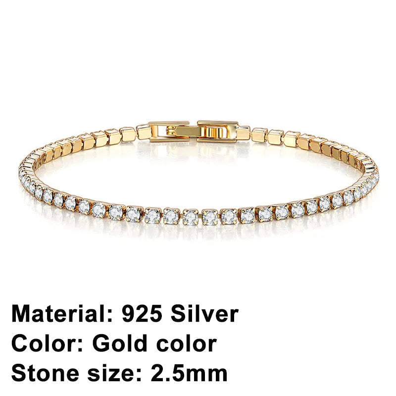 Product Image for Avelena | Tennisarmband – Strahlen Sie mit Attitude Eleganz In Sterlingsilber und Hip-Hop-Flair!, 2,5 mm großes goldfarbenes Armband / 17cm