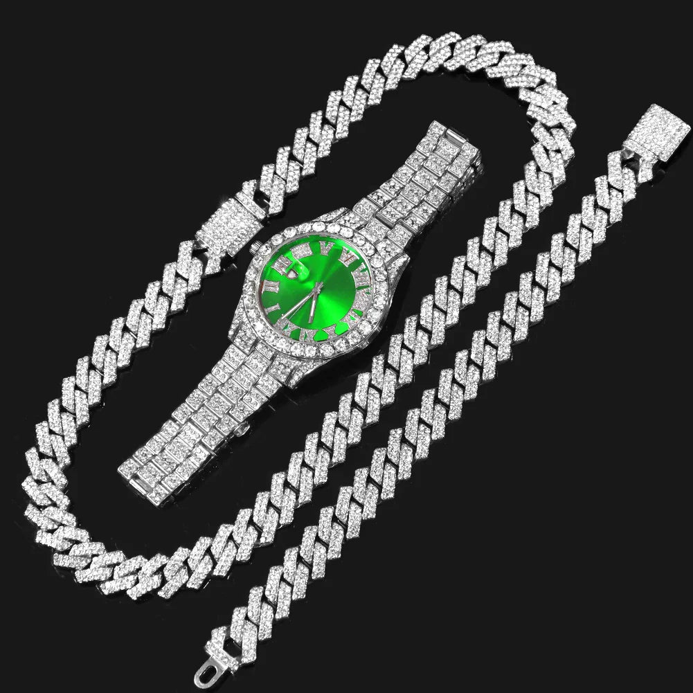 Product Image for Avelena | Kubanische Kette Eiskaltes Schmuckset, SLGN ein Set mit Uhren / 8in und 22in / Breite 14MM