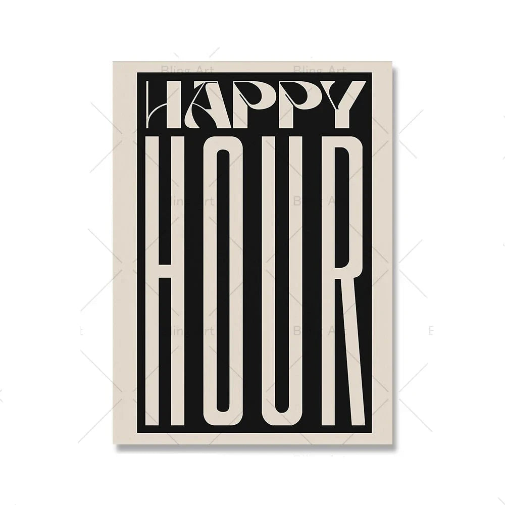 Product Image for Avelena | Retro Typografische Happy Hour Bar Café Küchen Wandkunst Schöne Kunst Leinwanddruck Bilder für Wohnzimmer Esszimmer Bunte Kunst Dekor, Bild 