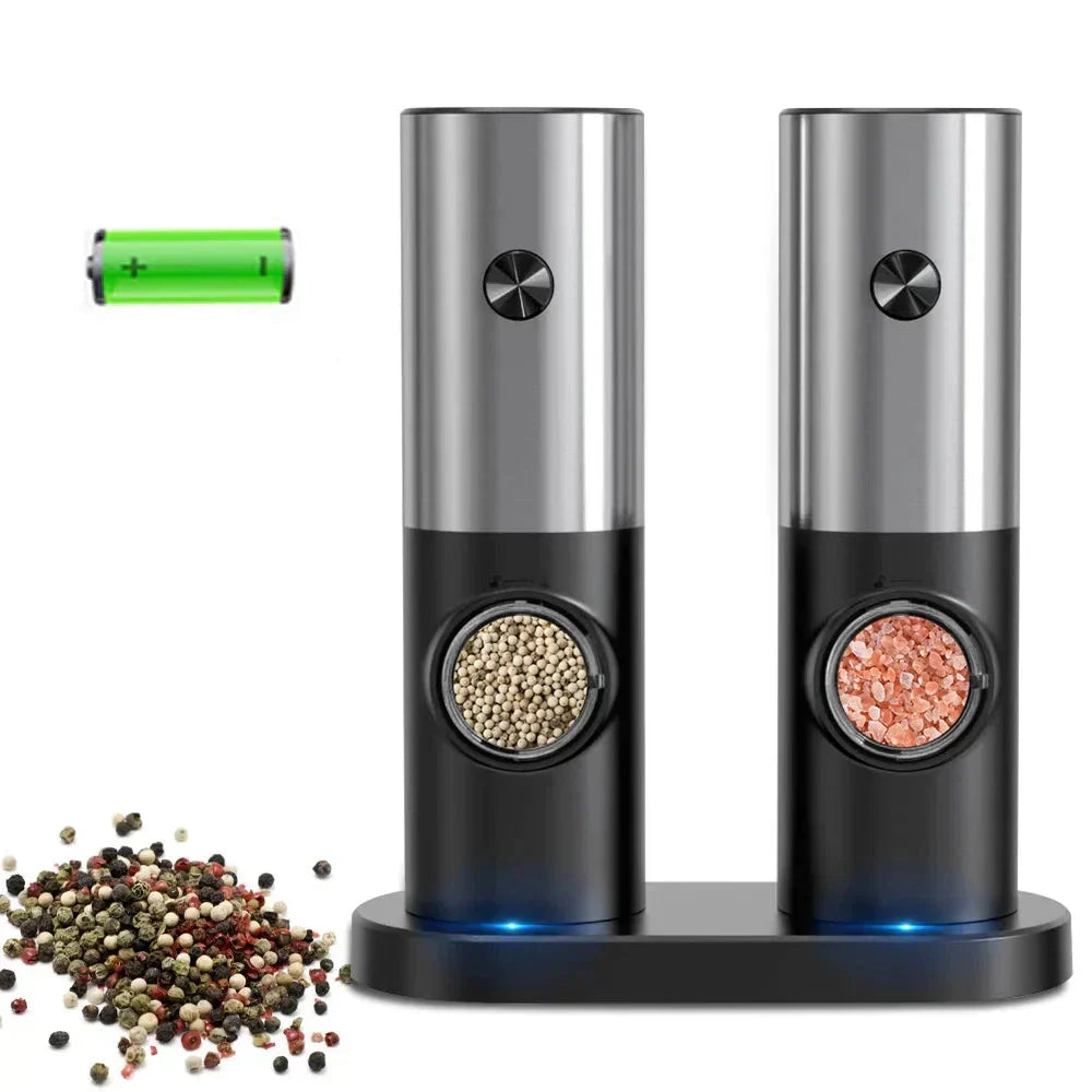 Product Image for Avelena | Grindpro Moderne Elektrische Pfeffer und Salzmühle mit Led, Silber mit Fuß