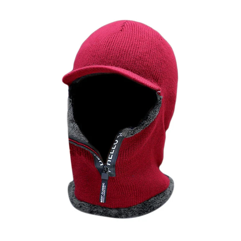 Product Image for Avelena | Männer Woll Ohrenschutz Warm Dick Fahrrad Strick Schal Windschutz Visier Mütze, Vine rot / Eine Größe