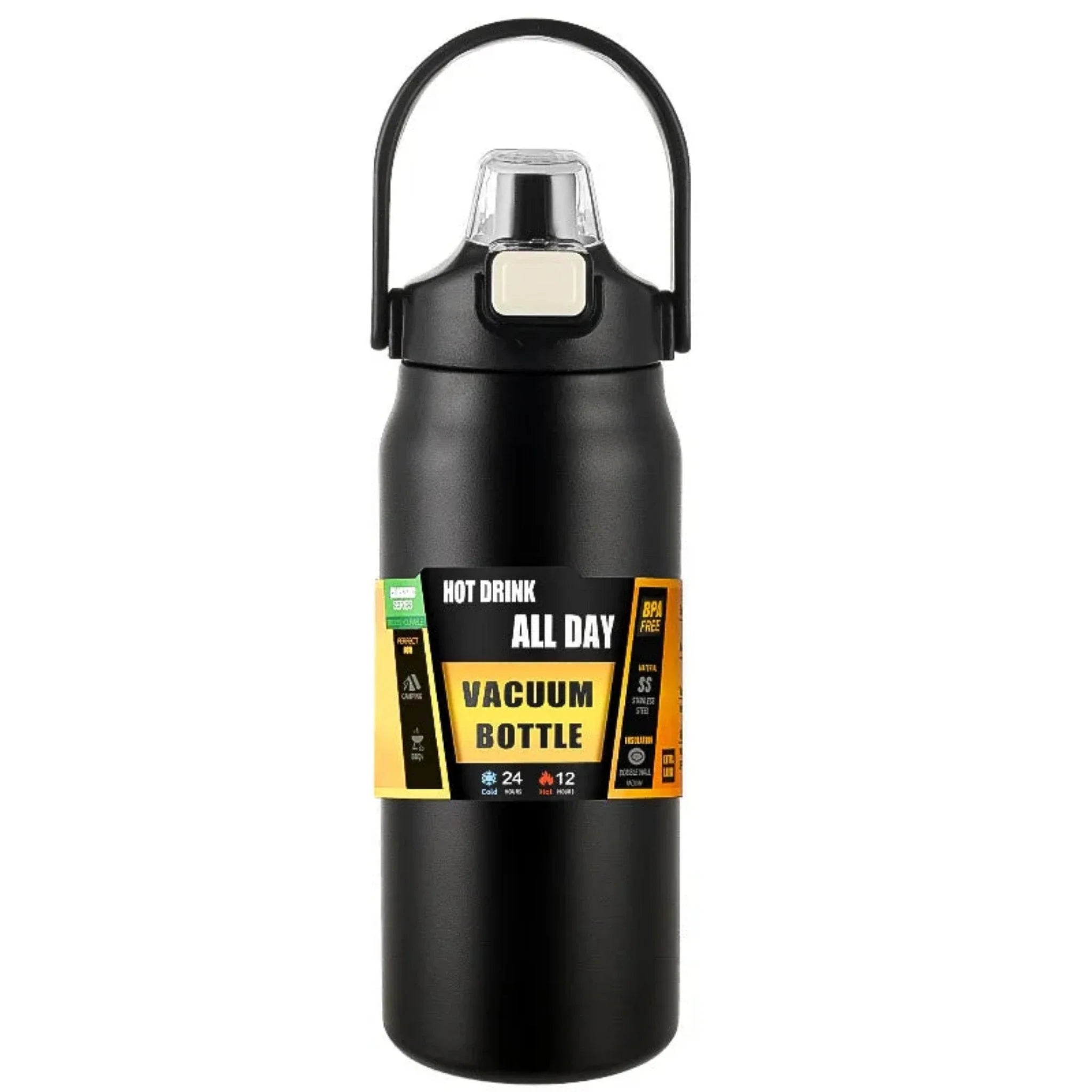 Product Image for Avelena | Allday Bærbar Thermoskanne mit Strohhalm Vakuumflasche, Schwarz / 1200ml