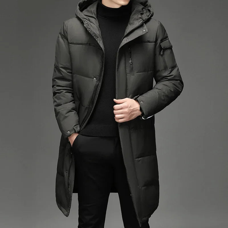 Product Image for Avelena | Lange Herren Parka mit Kapuze aus Weißem Daunenfutter, Grau / M
