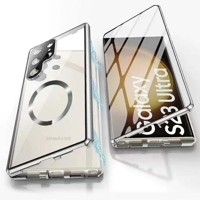 Product Image for Avelena | Metall Aluminiumlegierung 360 Hülle mit Sicherheitsverschluss für Samsung Galaxy S24-S23 Serie, PC-Rückwand in Silber / Samsung S24 Plus