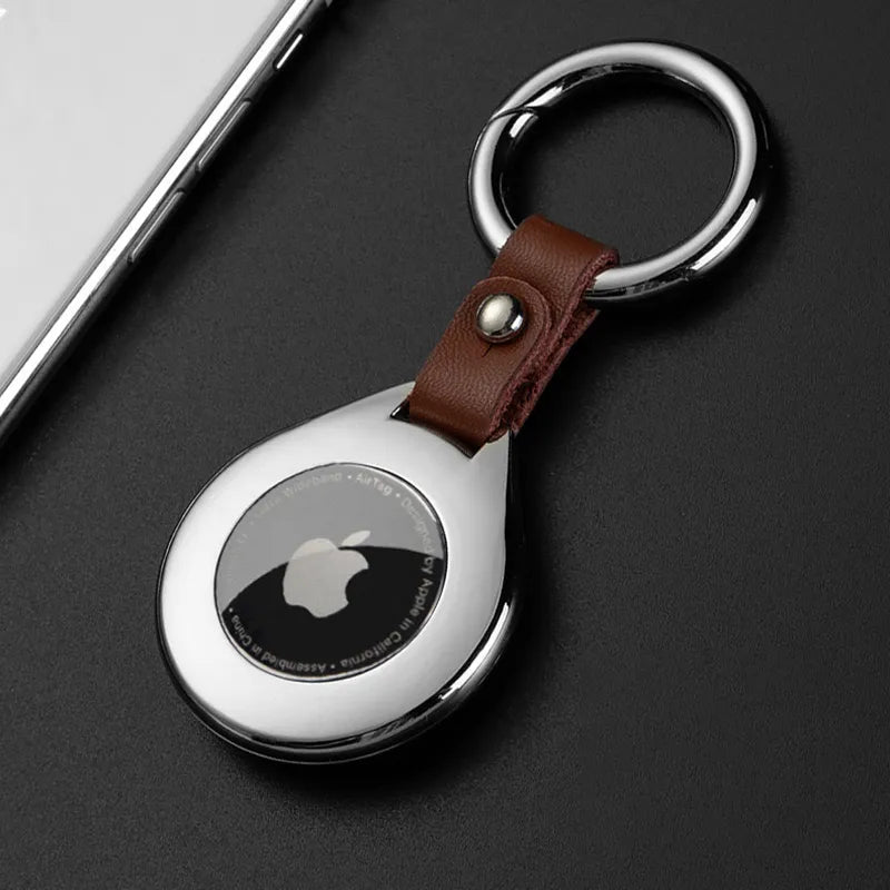 Product Image for Avelena | Hochwertige Leder-Metall-Anhänger-Schutzcase für Apple Airtags, Silber / 8 cm