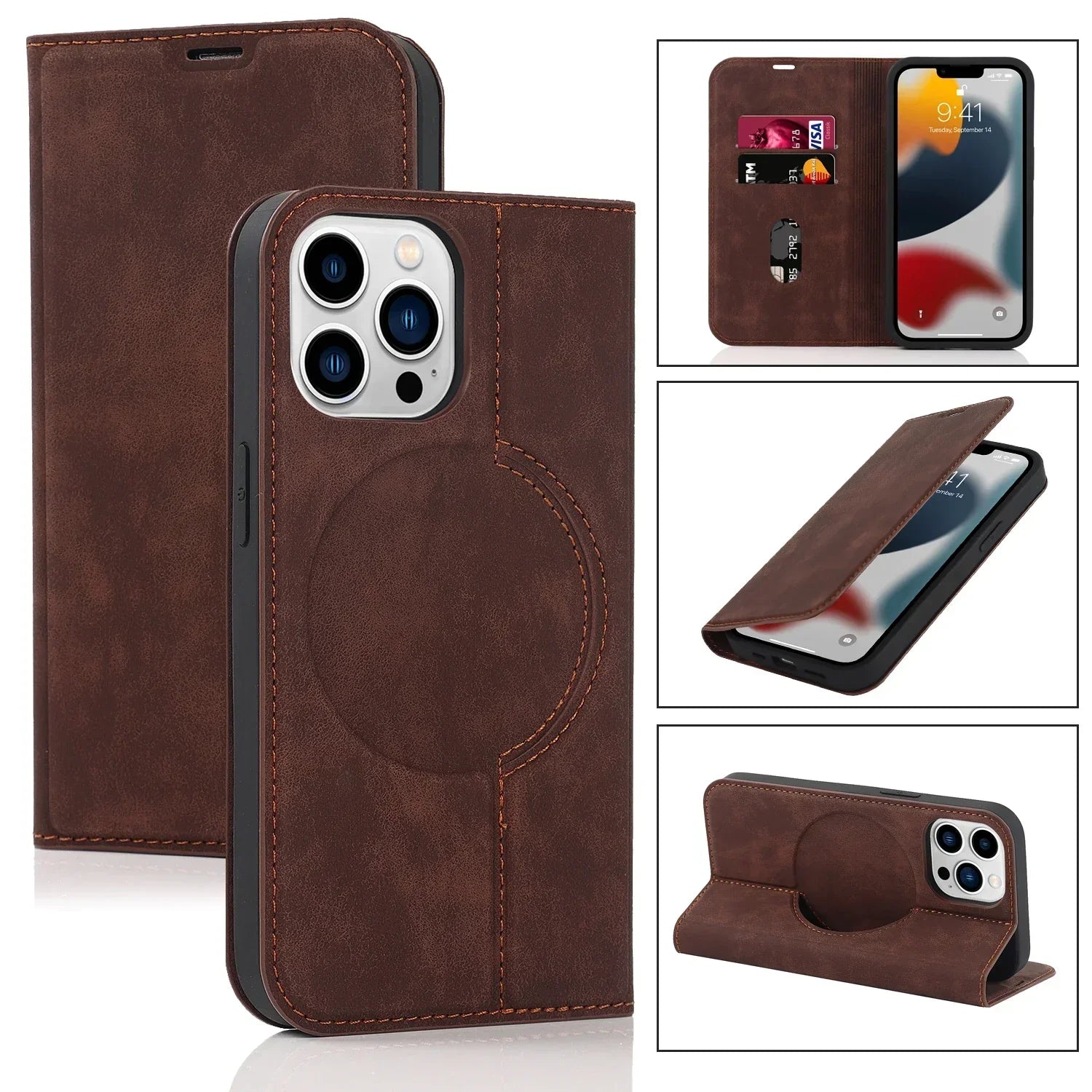 Product Image for Avelena | Magnetische Brieftasche Hülle Magsafe Kabelloses Laden Iphone, Kaffee / iPhone 12 Pro