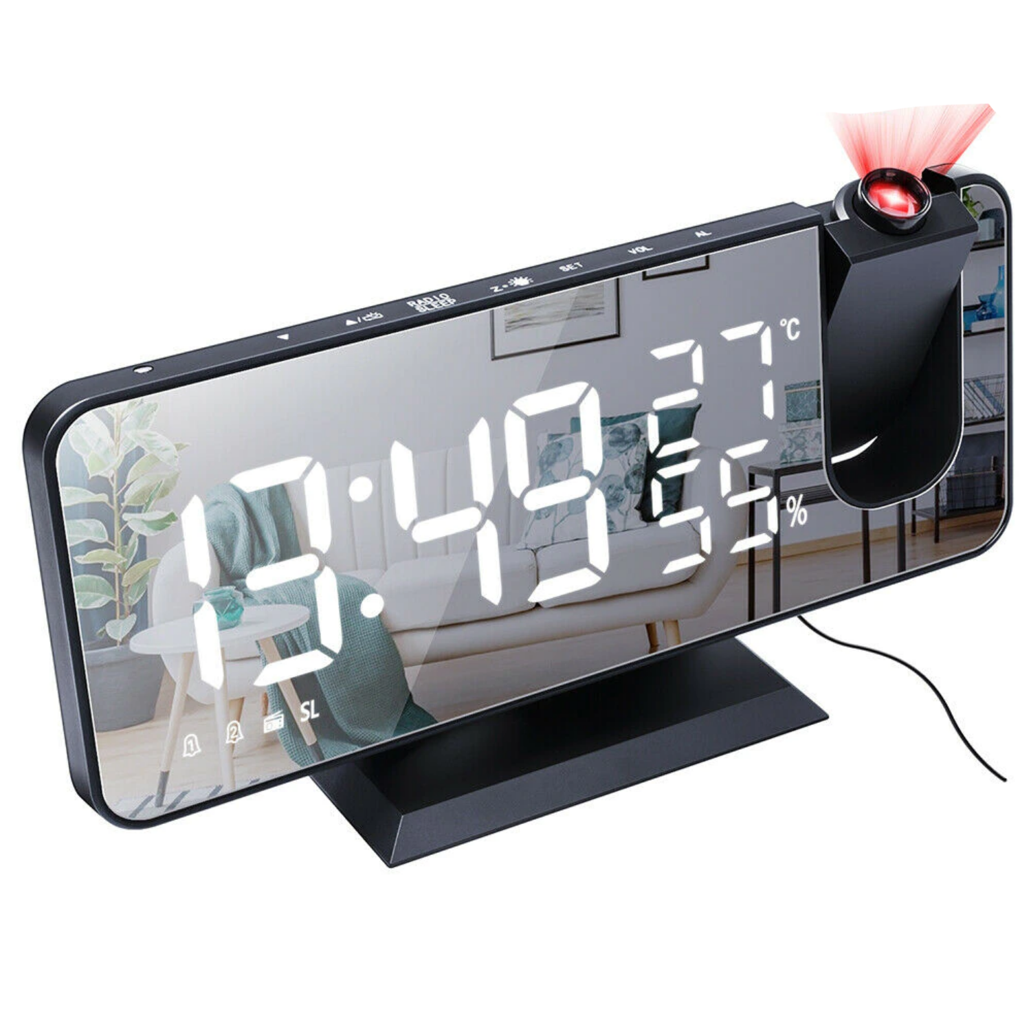 Product Image for Avelena | Innovativer LED Projektor Wecker mit USB, Schwarz