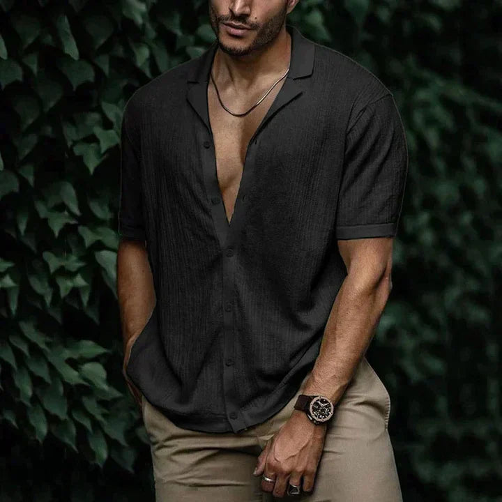 Product Image for Avelena | Schnitt-Trifft-Auf Sommerkomfort-Sommerlicher Herren Leinenhemd, Schwarz / XL