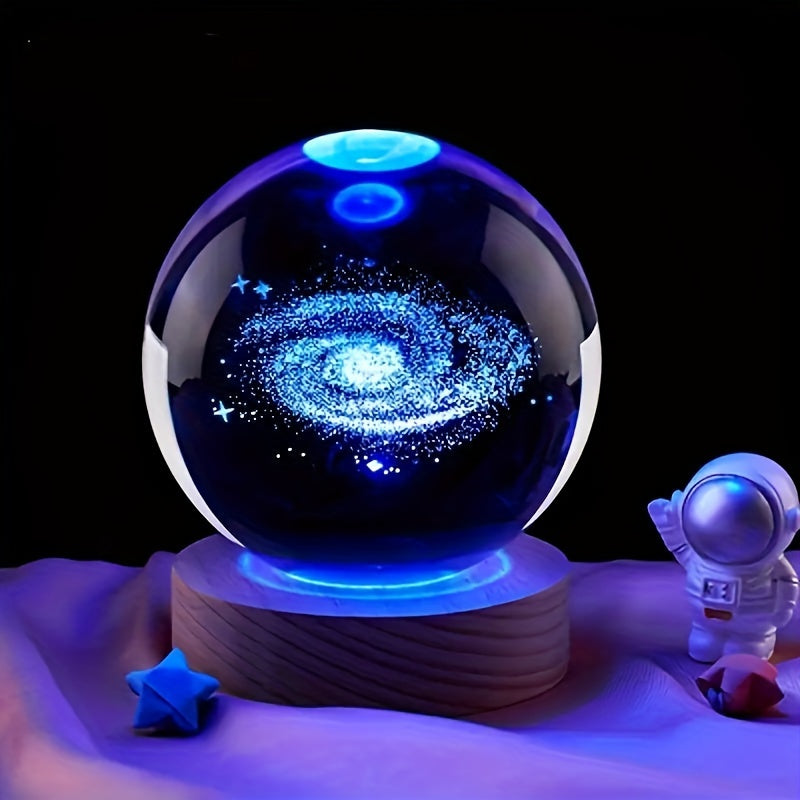 Product Image for Avelena | Luxe 3D Kristall Tischlampe mit Holzfuß, 7 Farben - Galaxy