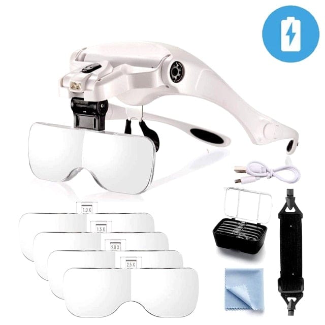 Product Image for Avelena | Tkdmr Usb Wiederaufladbare Kopfmontierte Fernglaslupe mit 3Led Beleuchtetem Kopfband Lesebrille, SPANIEN / FDJ029