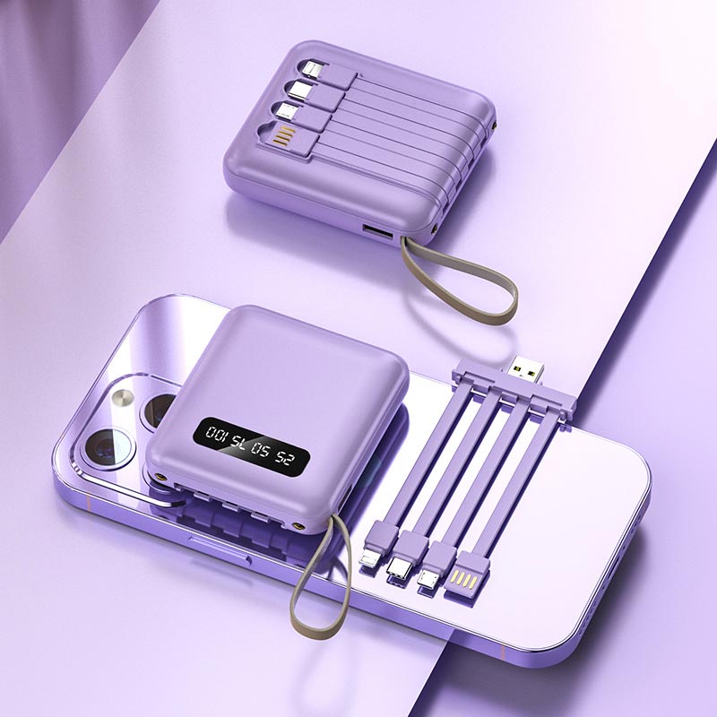 Product Image for Avelena | Schnelllade 20000Mah Mini Power Bank mit integrierten Kabeln, Lila / 5000mAh