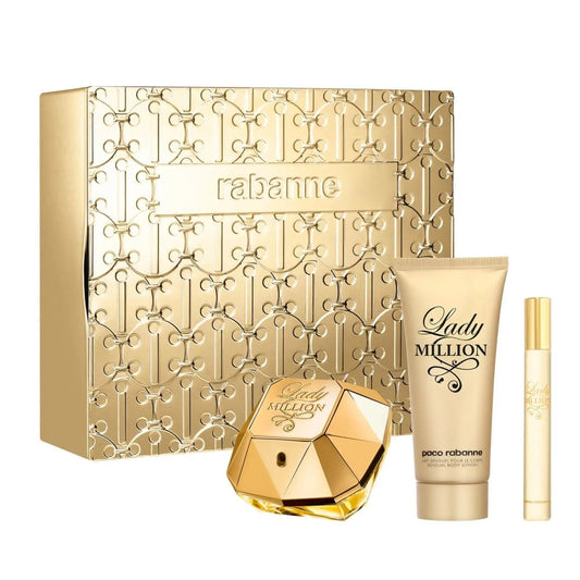 Paco Rabanne Lady Million 80ml EDP, 100ml Body Lotion & 10ml Travel Spray Gift Set