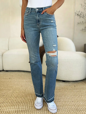 Judy Blue Full Size Mid Rise Destroyed Hem Distressed Jeans - Amplified Queens 