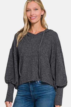 Zenana Brushed Hacci Drop Shoulder Cropped Hoodie - Amplified Queens 