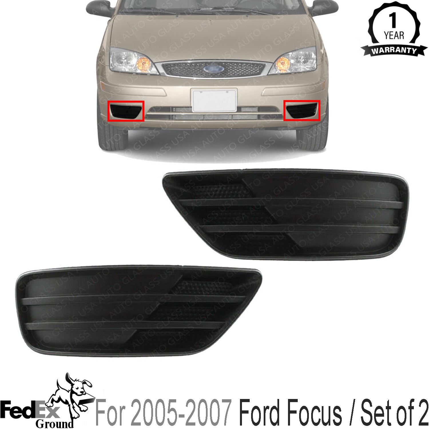 New Front Bumper Fog Light Cover Trims For 2005-2007 Ford Focus / Set of 2