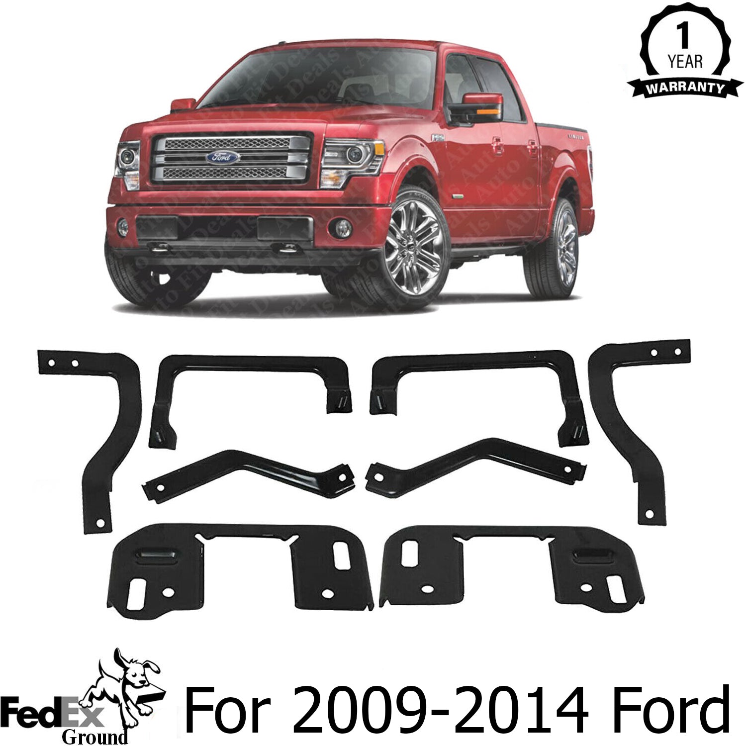 New Set Of 8 Front Bumper Mounting Bracket Inner Outer KIT Left Driver & Right Passenger Side For 2009-2014 Ford F-150 Pickup