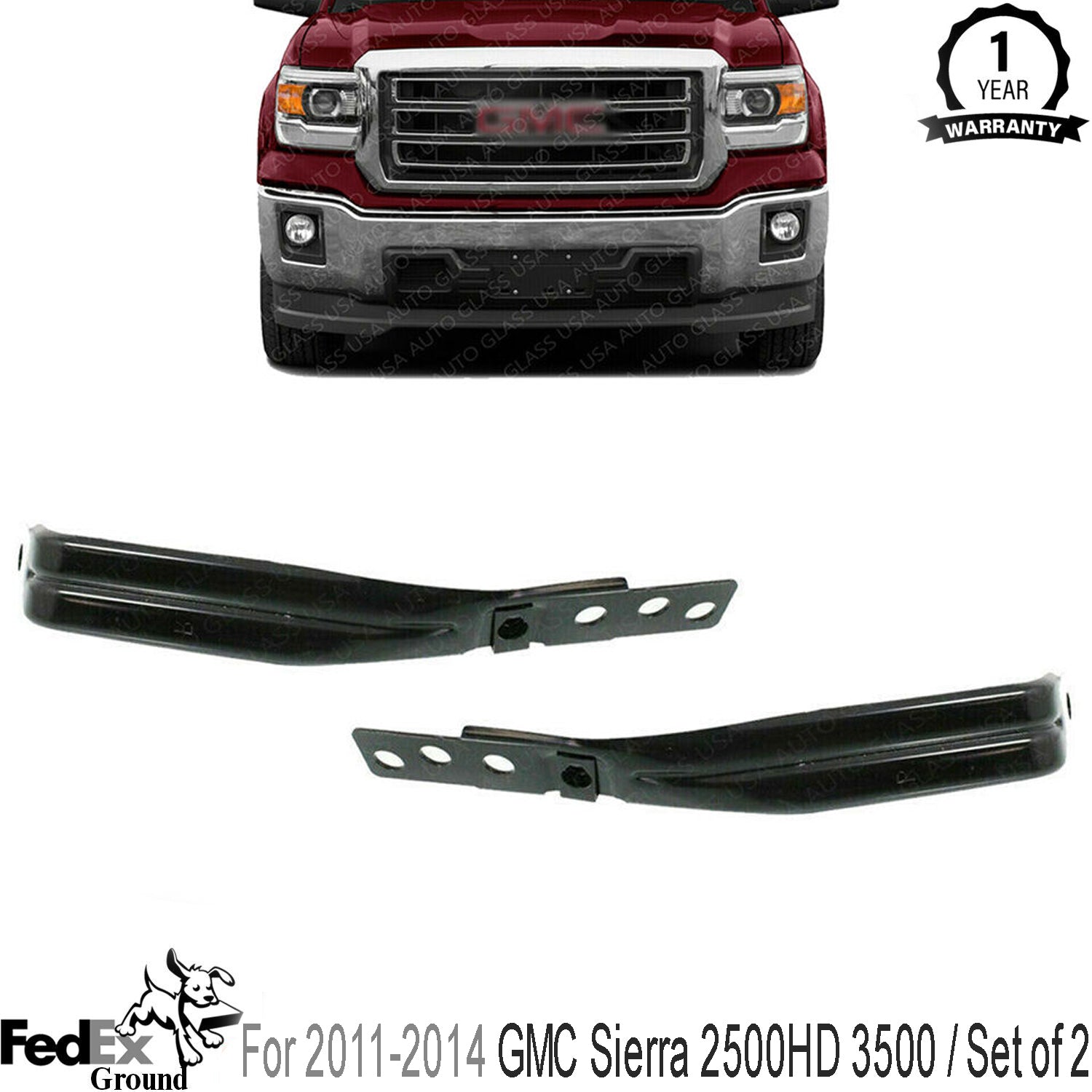 New Front Bumper Bracket Steel For 2011-2014 GMC Sierra 2500HD 3500 / Set of 2