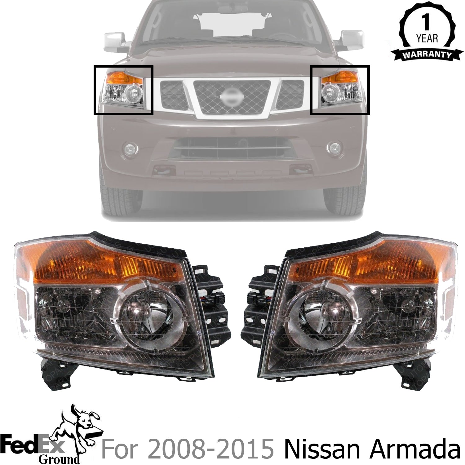 New Front Headlights Assembly Halogen Left & Right Side For 2008-2015 Nissan Armada