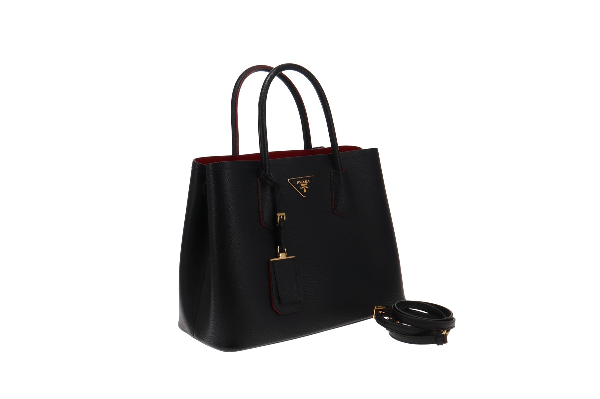 Prada Double Tote Nero & Fuoco Saffiano Cuir – Designer Exchange Ltd