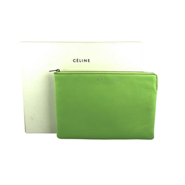 CELINE Plastic Bag with Cloudy Lambskin Solo Zip Pouch Clutch Lime