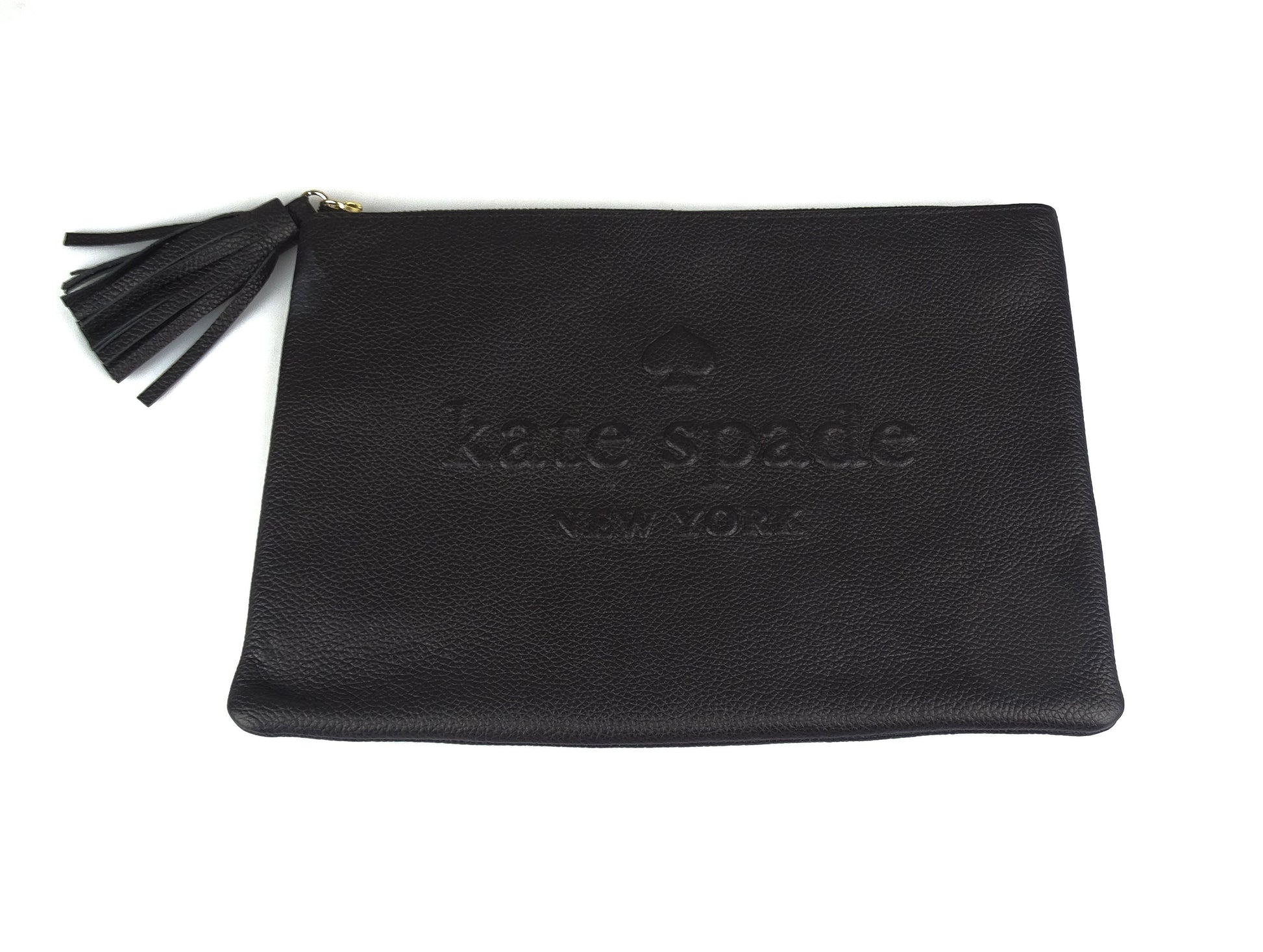 Kate Spade Black Leather Logo Embossed Pouch With Tassel – Designer  Exchange Ltd
