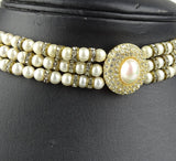 Dior Vintage Costume Pearl 1960's Three Strand Choker With Swarovski Crystals