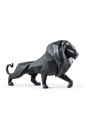 Matt black origami lion sculpture by Lladró