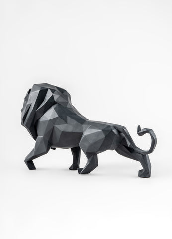 Matt black origami lion sculpture by Lladró