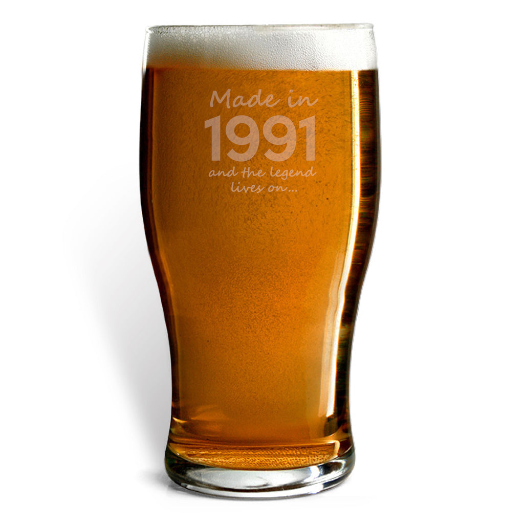 Made In 1991 and The Legend Lives On Beer Glass