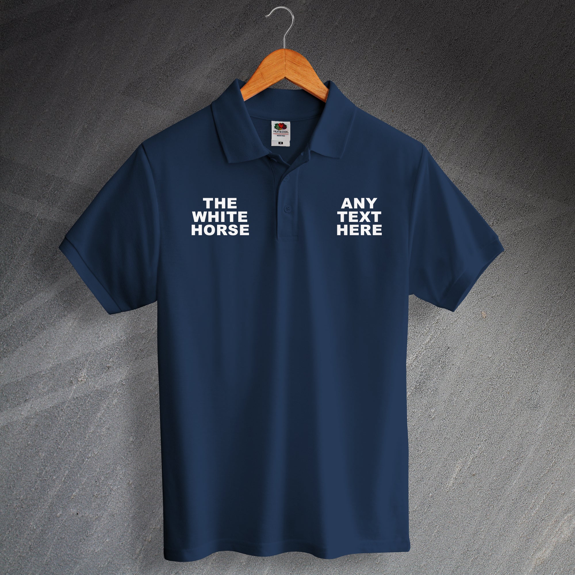 navy blue polo shirt with white horse
