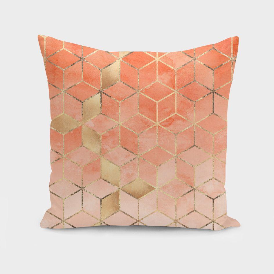 Soft Peach Gradient Cubes Pillow