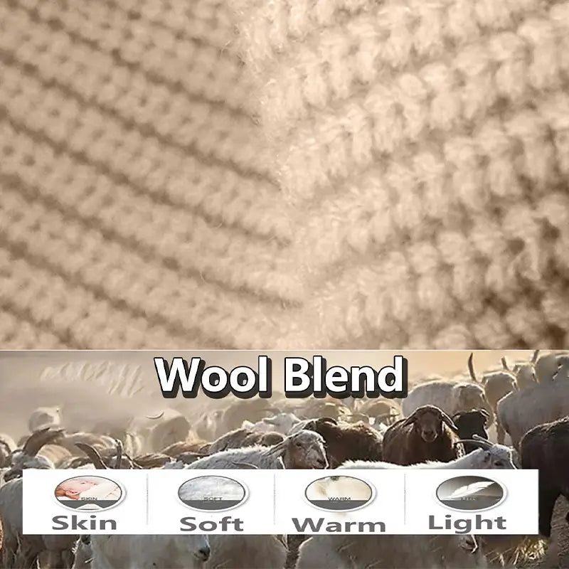 Close-up texture of a balaclava made of soft wool blend with integrated neck gaiter, highlighting its features: soft touch, warmth, and lightness.
