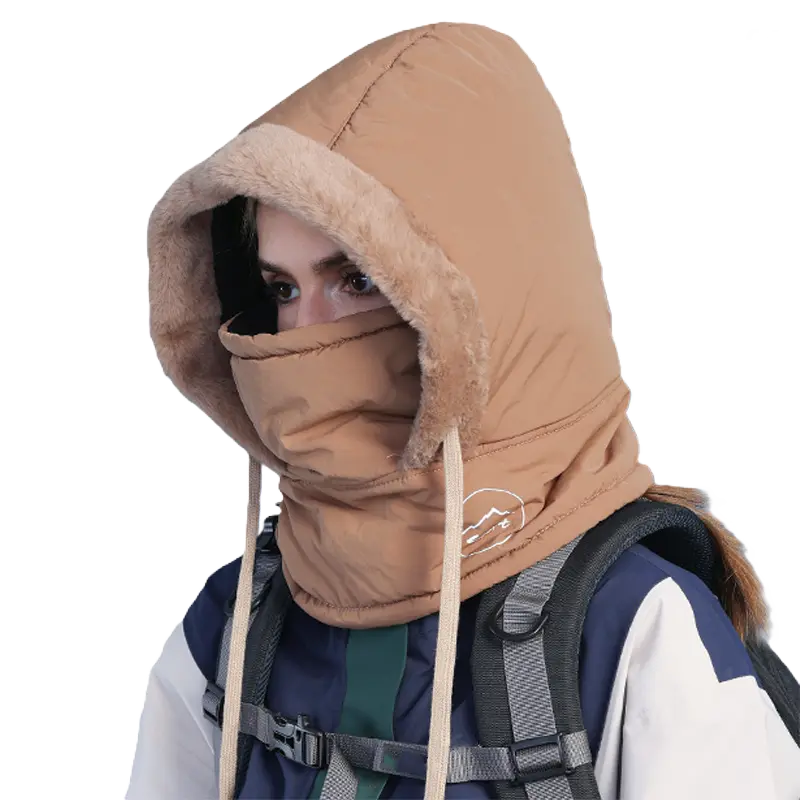 Coffee-colored waterproof ski balaclava, with an elegant and functional cut, ideal for cold and wet ski days, providing warmth and protection against snow.