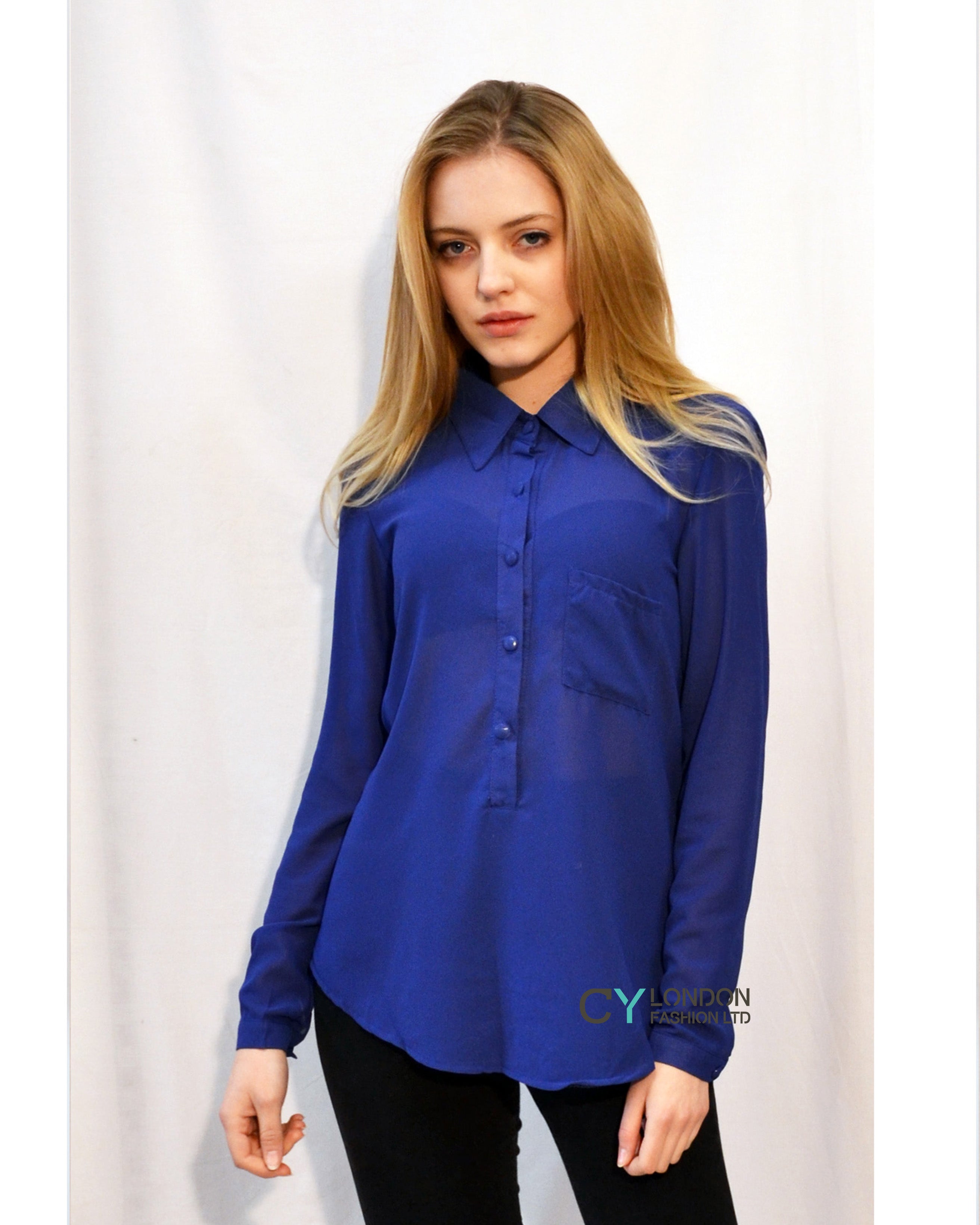 Plain Color Chiffon Shirt (Royal Blue) – CYLONDON