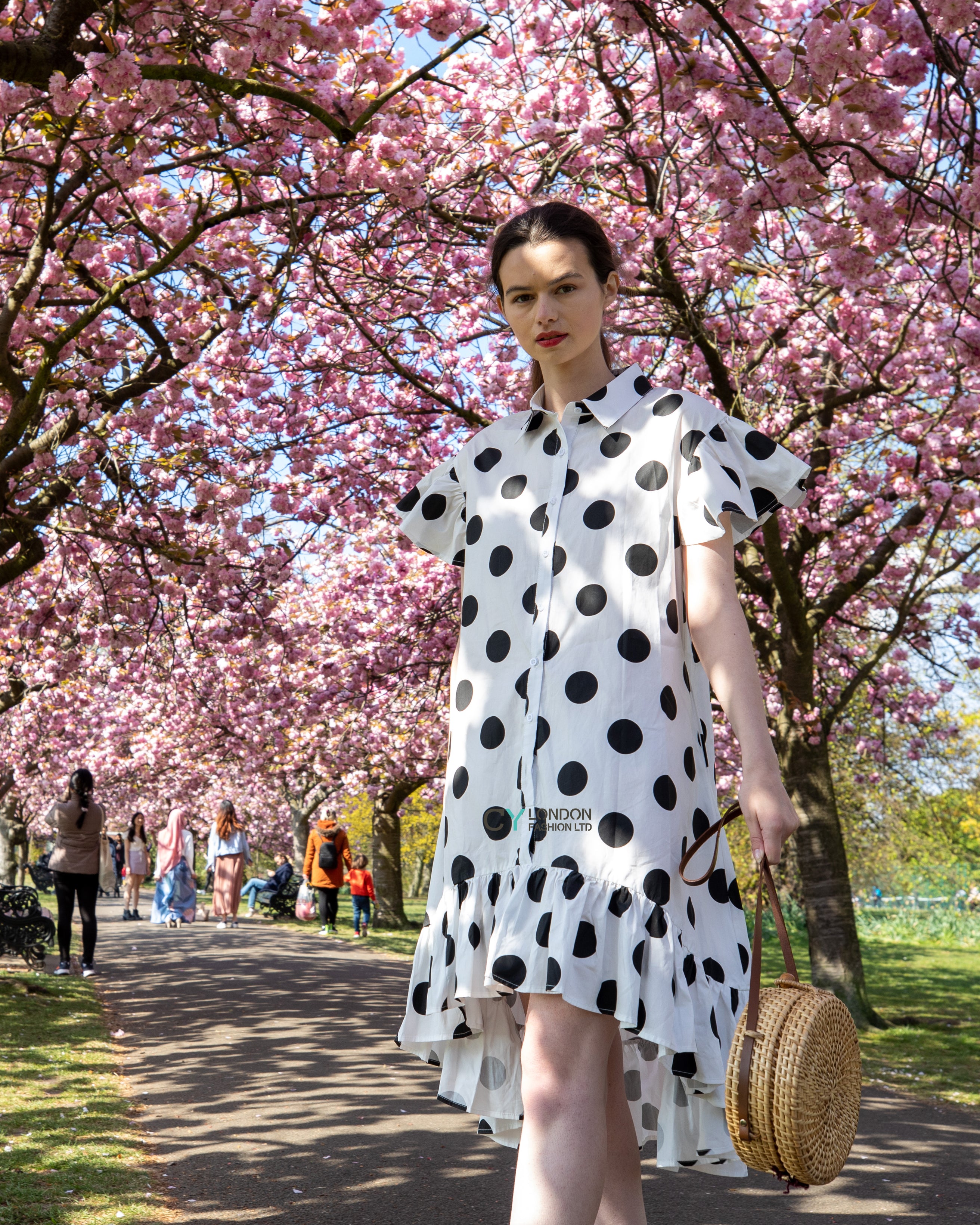 pink black and white polka dots