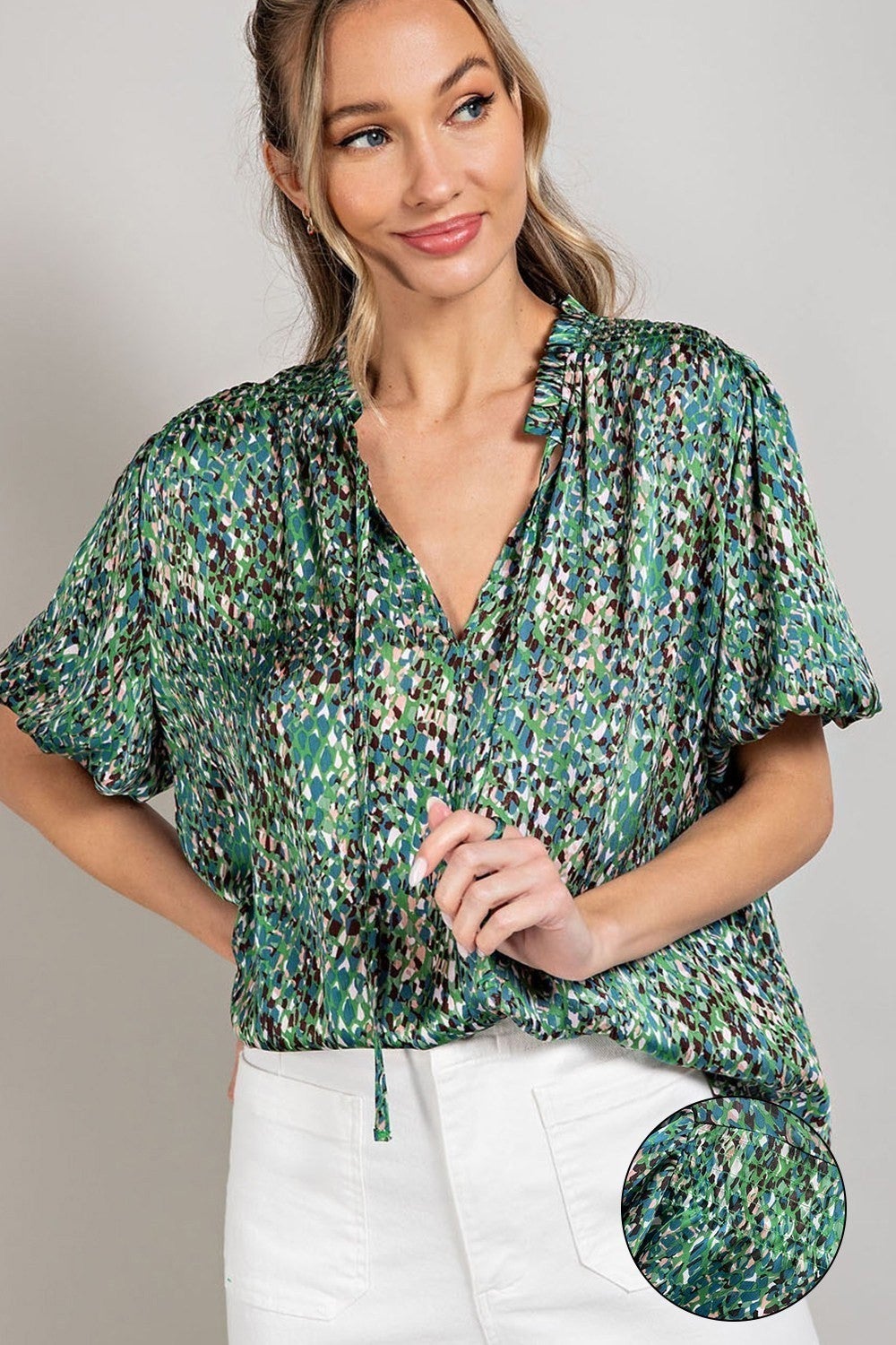 Hunter Green Embroidery Puff Sleeve Top – Sun Kissed Tanning