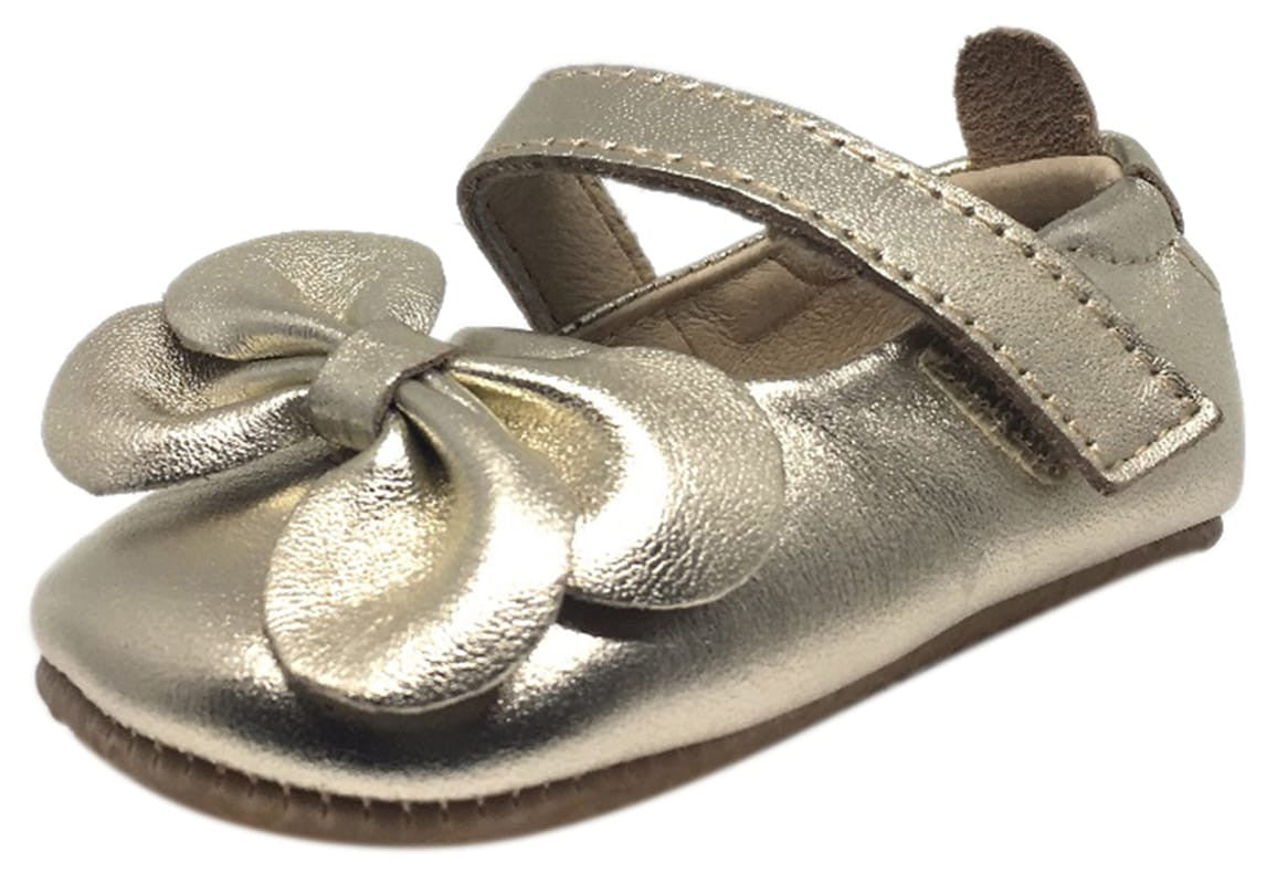 Old Soles Girl's Gold Leather Gab Bow Hook and Loop Mary Jane Crib Wal ...