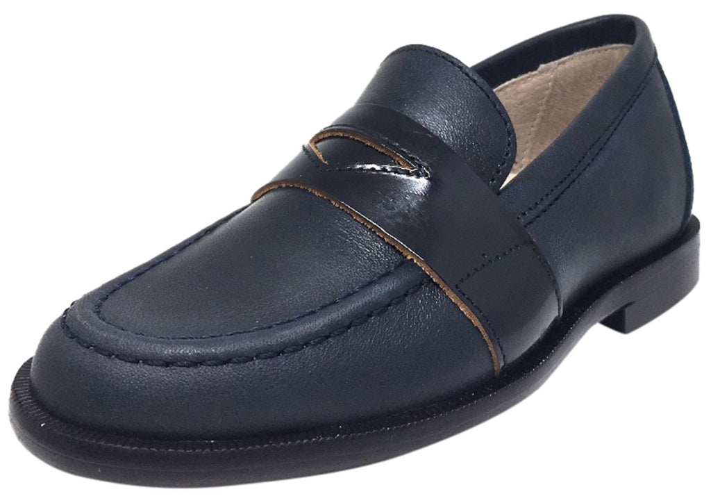 Hoo Shoes Boy's Abe's Keeper Navy and Black Smooth Leather Slip On Oxf ...