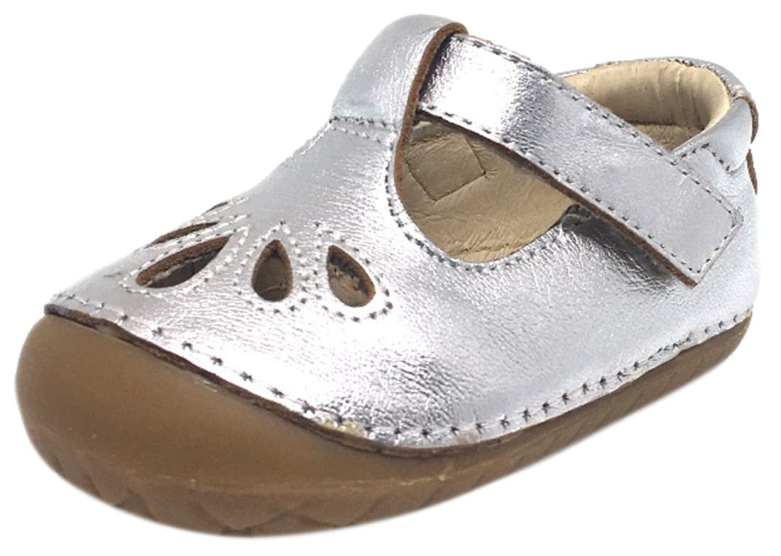 Old Soles Girl's Pave Petal Silver Leather T-Strap Hook and Loop Flora ...