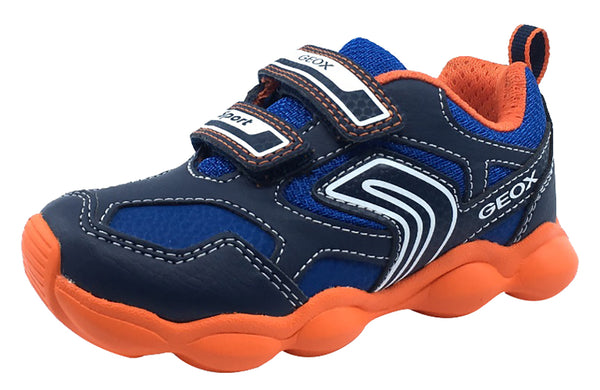 Cita Aleta exhaustivo Geox Boy's Munfrey Leather Navy Orange Double Velcro Sneaker – Just Shoes  for Kids