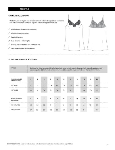 Bellevue Camisole Instant Download PDF Sewing Pattern - Orange Lingerie