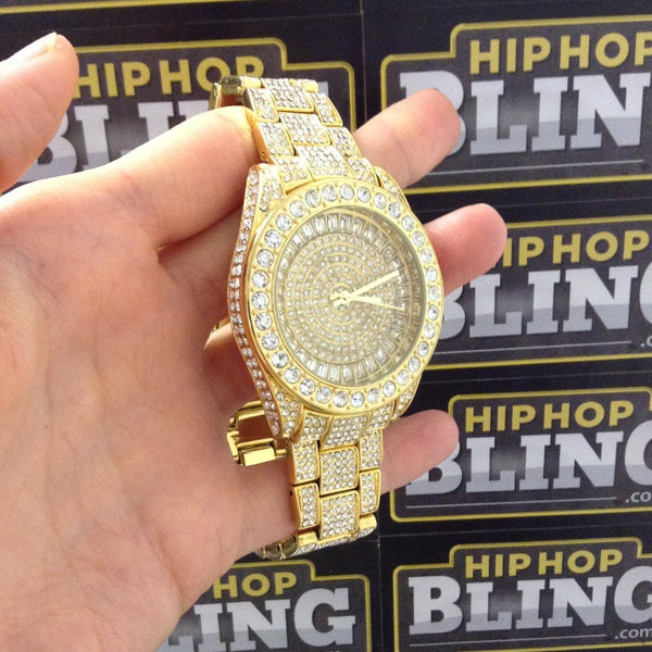 gold bling watch