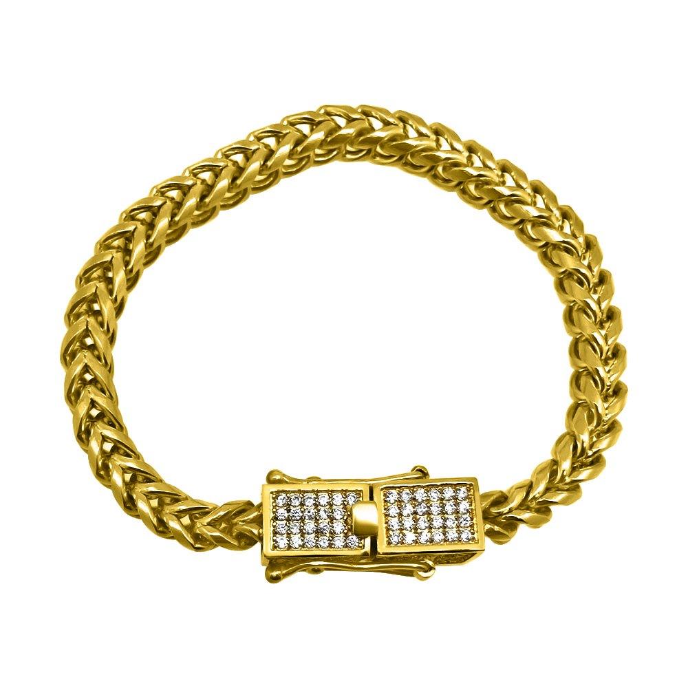 CZ Box Clasp Triple Lock Gold Steel Franco Bracelet – BlingBlowout