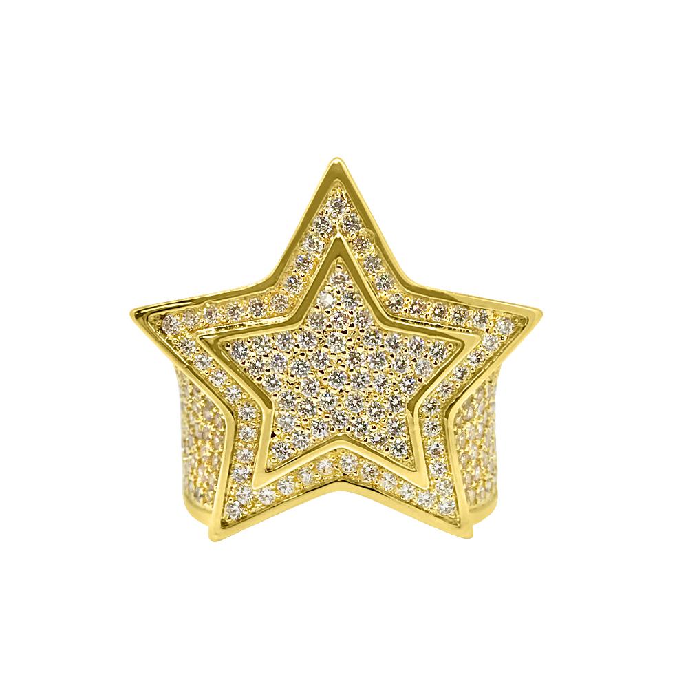 .925 Sterling Silver Super Star Gold CZ Bling Bling Ring - BlingBlowout product image