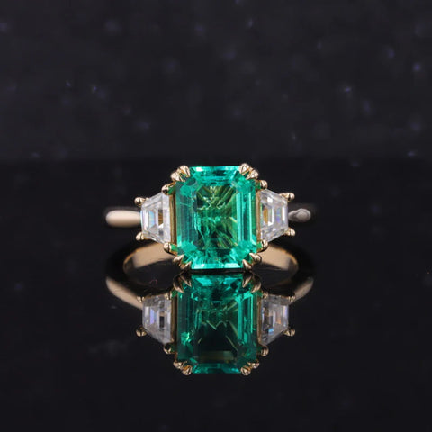 Lab-Grown Emerald Trilogy Ring by EADN Moissanite Fine Jewelry