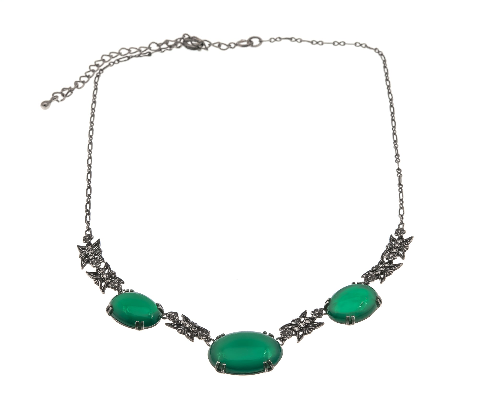 Nature's Garden - Art Deco Sterling Silver Chrysoprase & Marcasite