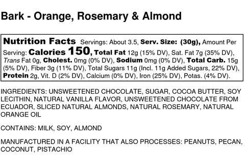 Migaloo Chocolatier, Orange, Almonds & Rosemary Bark